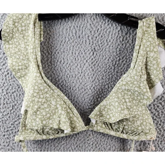 Eberjey Graziela Bikini Top Women's M Pear/Ivory Floral Ruffle Trim Tie Closure - Picture 2 of 15